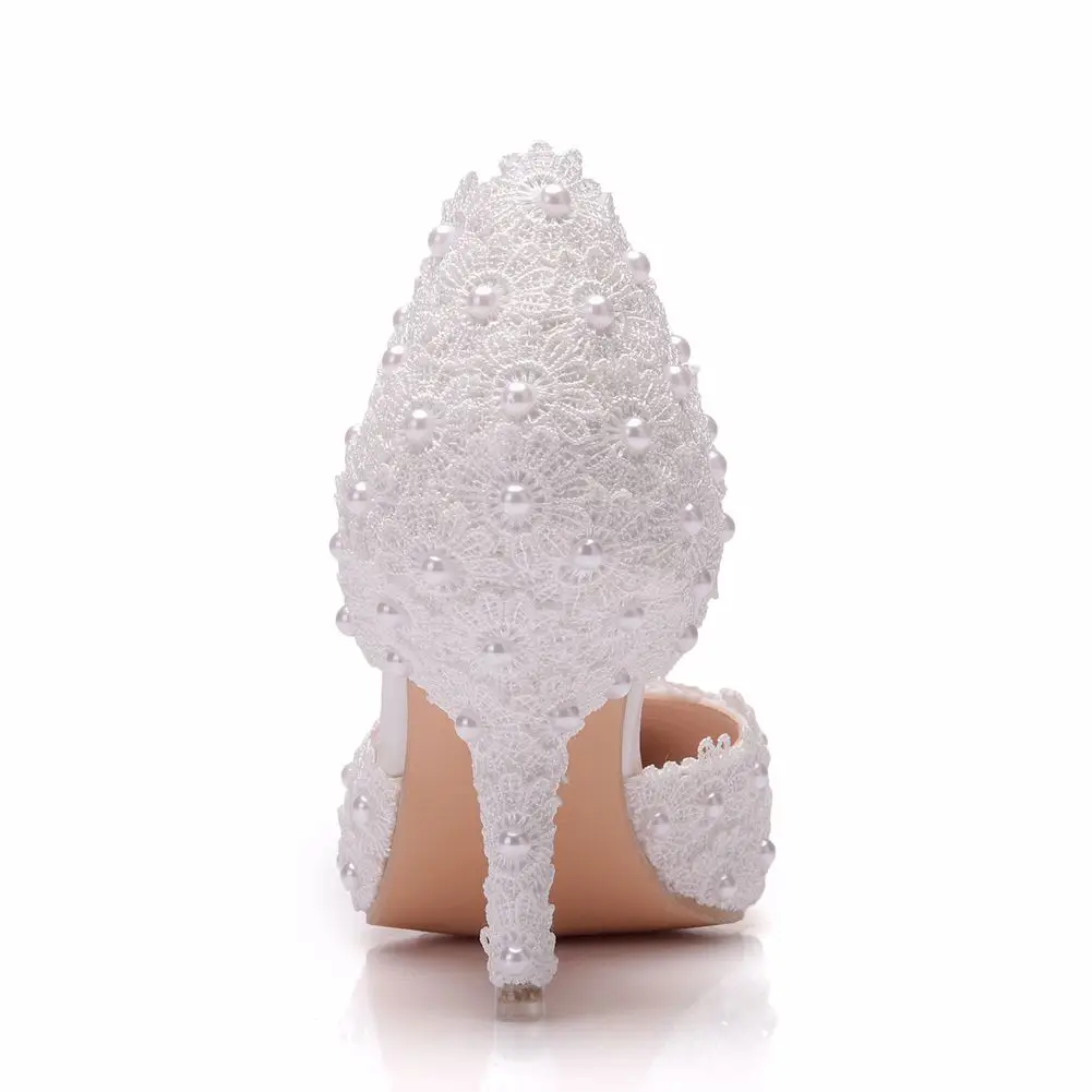 Женские свадебные босоножки на высоком каблуке белые сандалии с кружевными