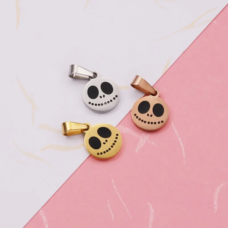 

50pcs Cross border New Halloween funny pumpkin ghost jewelry accessories DIY mirror stainless steel Necklace Pendant jewelry