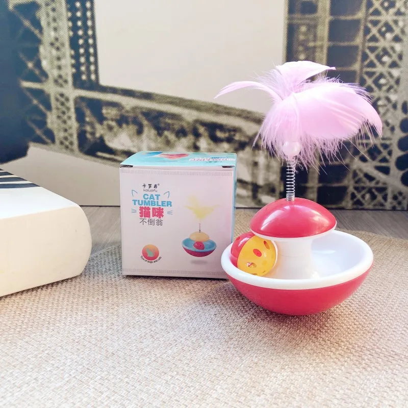 

Cat Toy Dog Feather Tumbler with Sounding Bells Teasing Cat Tick Interactive Jouet Chien Toy Teasing Cat Does Not Fall The Ball