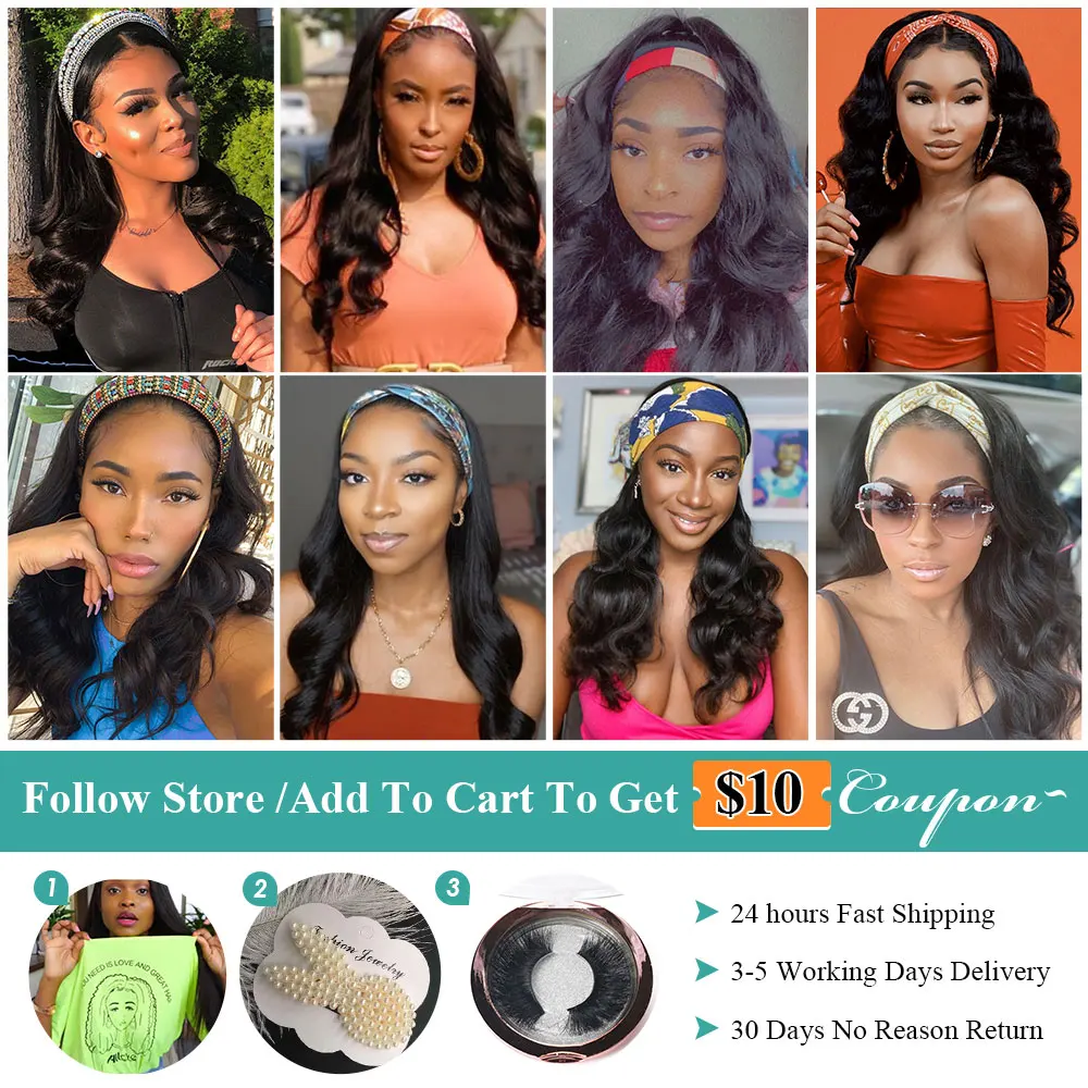 

Allove Headband Wig Body Wave Wig Machine Made Glueless Human Hair Wigs For Women Non Lace Brazilian Headband Wig Human Hair