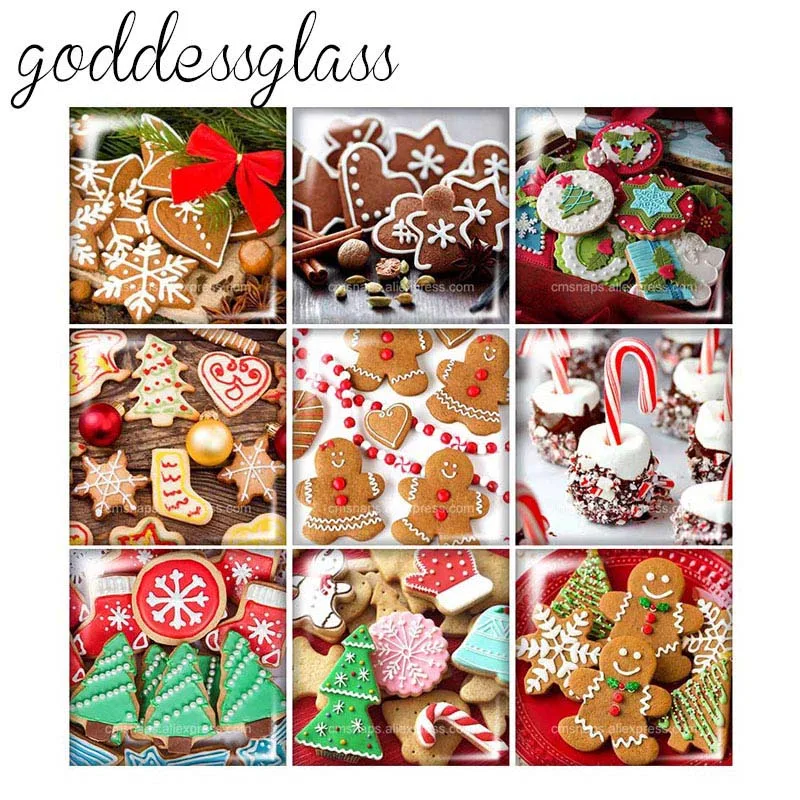 

Christmas cookies Cute shapes Merry Christmas Square 10pcs 12mm/20mm/25mm/30mm glass cabochon flat back DIY Jewelry Findings
