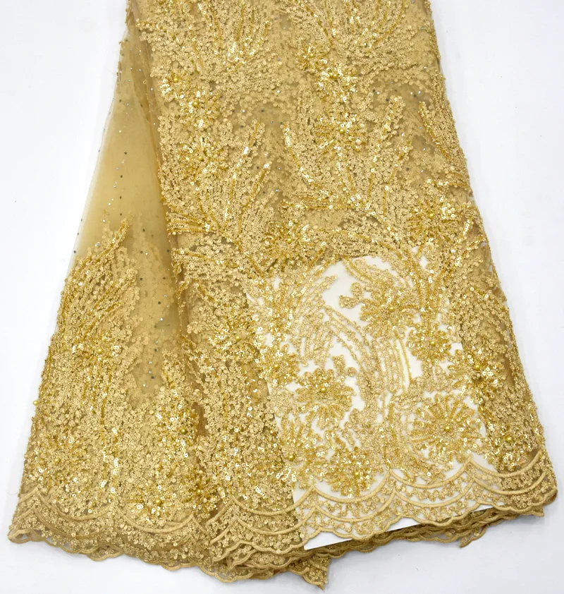 

African Lace Fabric 2019 High Quality 5 Yards Lace Tulle Lace Fabric African French Sequins Net Lace Fabric For Dress