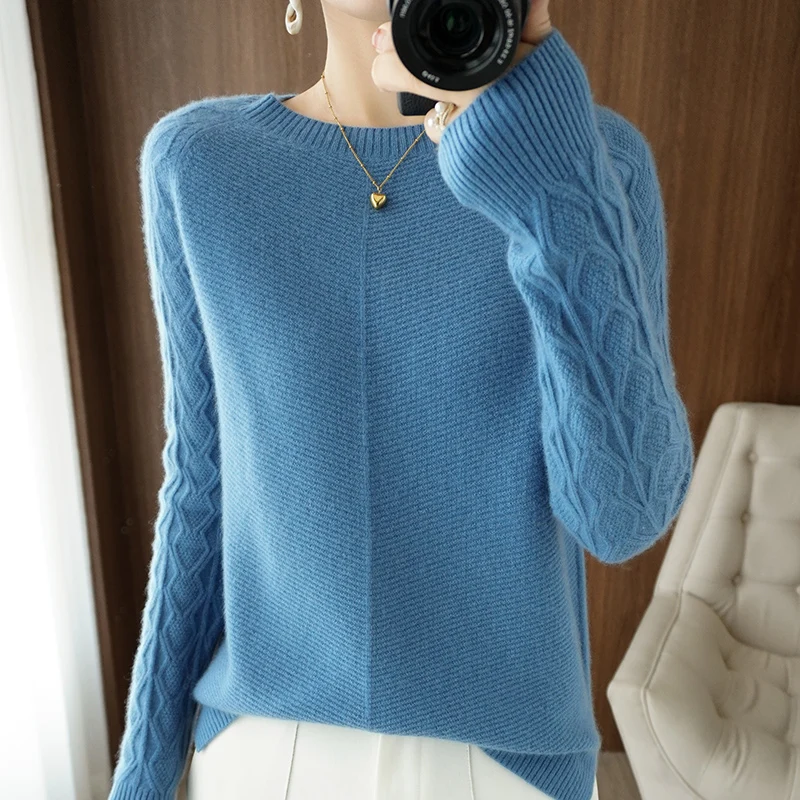 

Осенне-зимний женский пуловер, вязаный женский свитер 100%, кашемировый плотный теплый облегающий топ с круглым вырезом