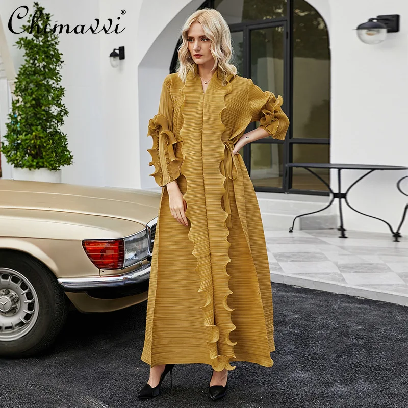 

Women's Long Sleeve Ruffled Pleated Dress 2021 Spring and Summer Ruched Casual Elegant Dress Female Korean High Fashion Dress