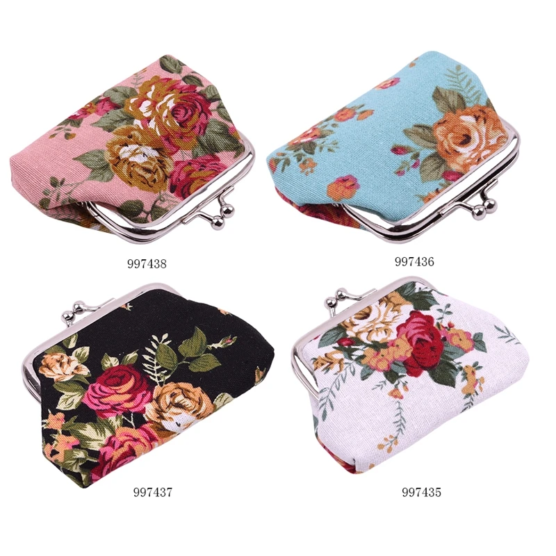 

Women Coin Purse Cute Flower Print Ladies Mini Bag Coin Bag Two Metal Button Pocket Coin Pouch Key Credit Card Holder