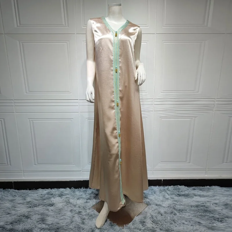 Turkey Malaysia Dubai Luxury Abayas Women 2 Piece Set Long Sleeve Open Abaya And Vest Dress Suit 2021 Autumn Winter Clothing