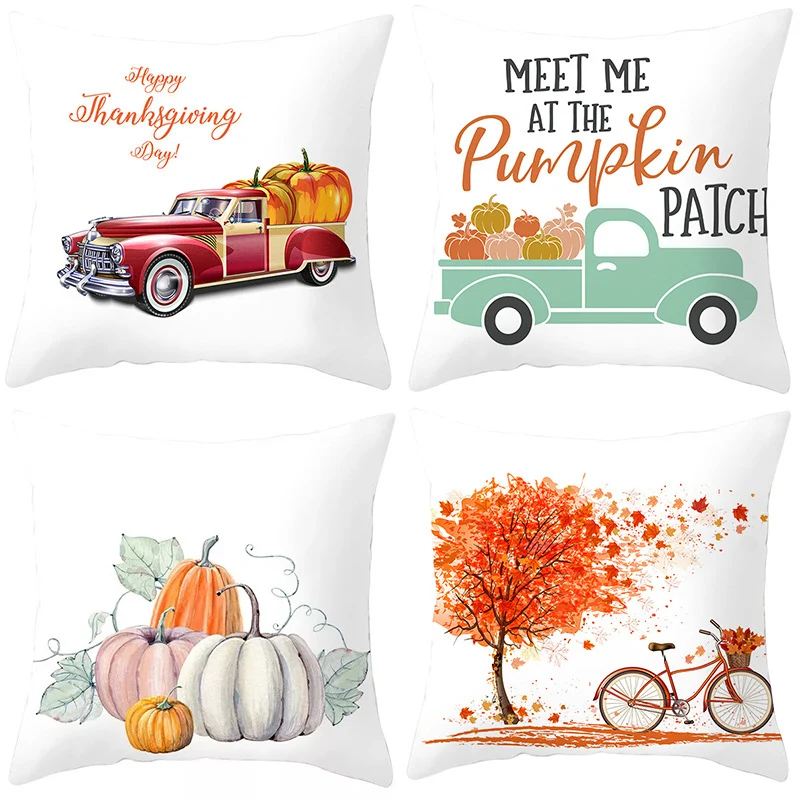 

Happy Thanksgiving Day Turkey Cover Sofa Autumn Harvest Pillow Case Fall Waist Cushion Home Decor Pumpkin Seat Leaves