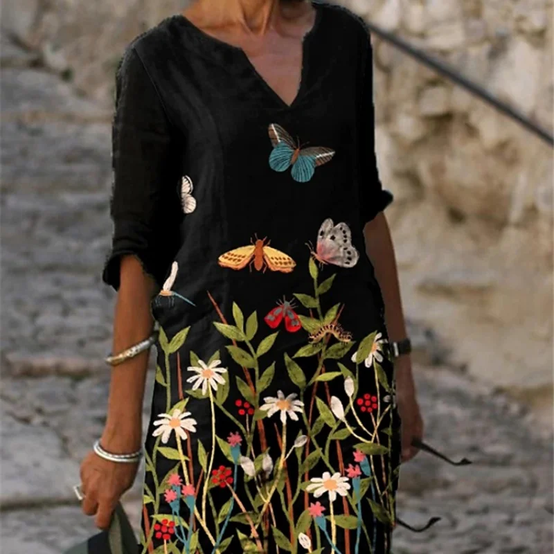 

Женское платье, модное свободное платье, Повседневное платье большого размера с V-образным вырезом