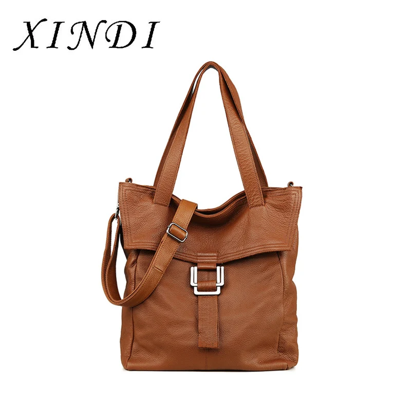 XINDI 100% натуральная кожа большая коричневая Женская сумка через плечо Большая