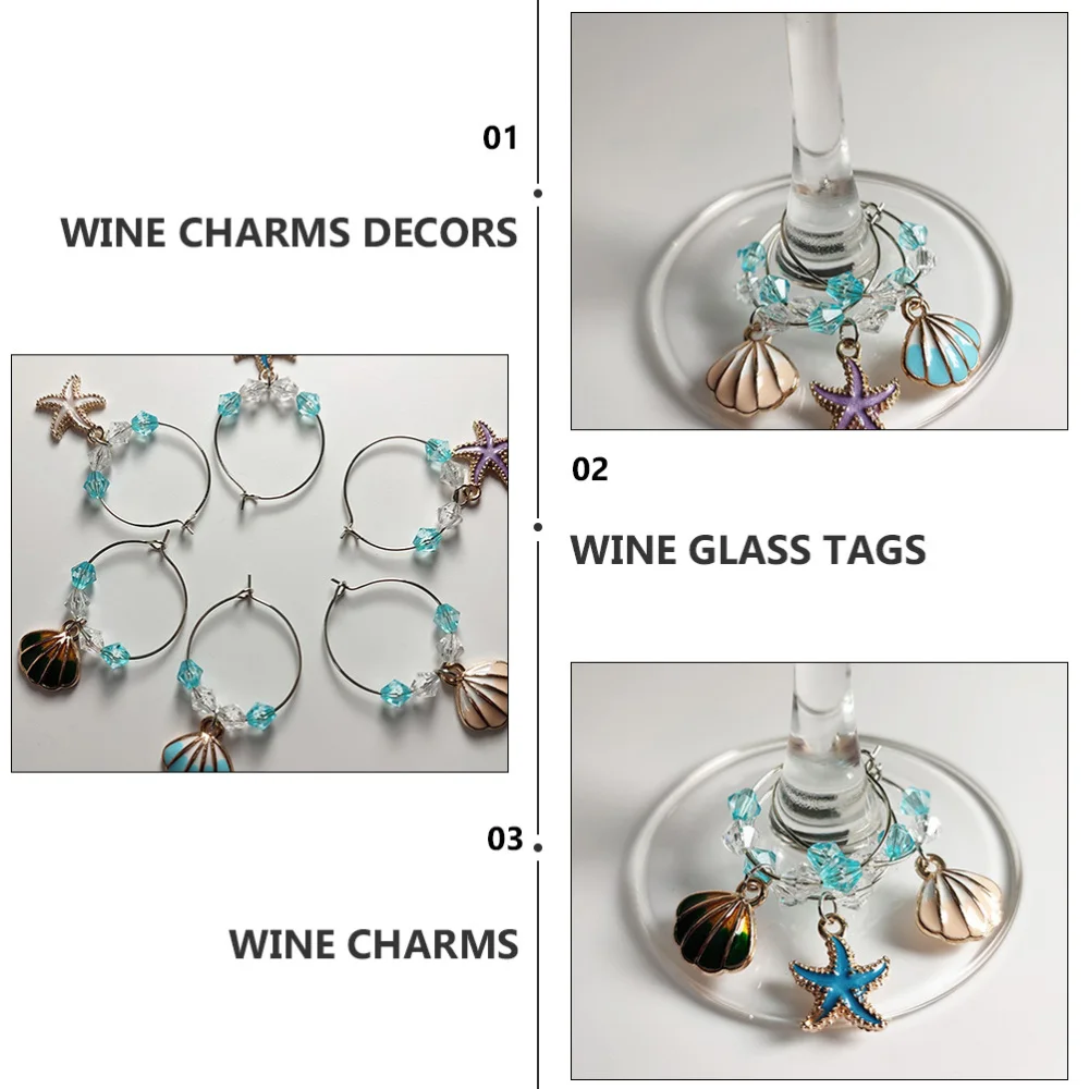 

6Pcs Party Glass Charms Rings Glass Drink Markers Tags (Assorted Color)