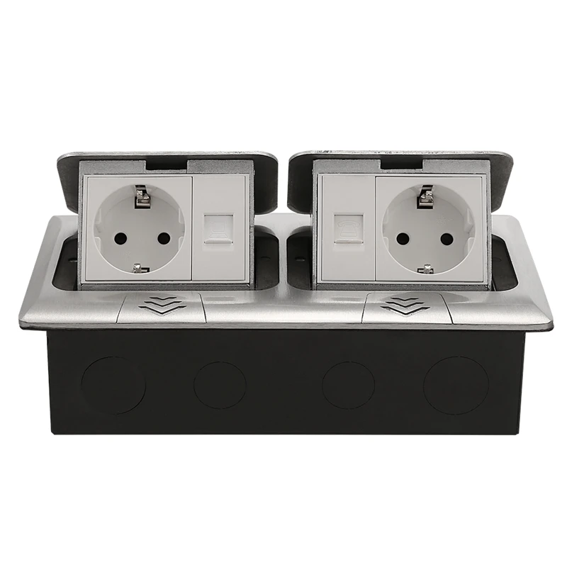 -Up Ground Power Invisible Electrical Socket with Two European Style Double Network Port EU Plug | Электроника