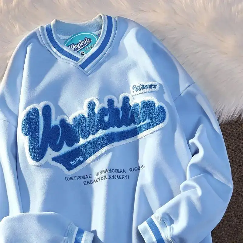 Женский свитшот в стиле хип-хоп с вышивкой и V-образным вырезом |