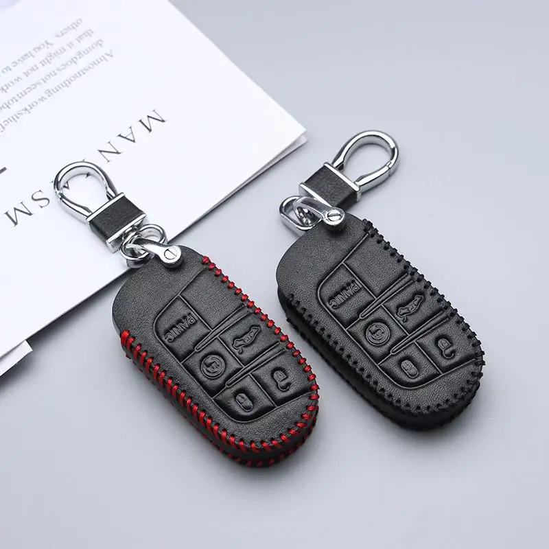 

Genuine Leather Car Key Case Cover For Jeep Cherokee Liberty Renegade Compass Patriot Anti-wear Protective Key Shell Car Styling