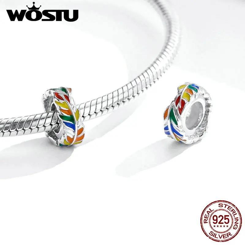WOSTU 100% Стерлинговое Серебро 925 пробы цветные перьевые клипсы бусины подходят для