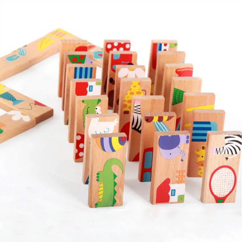 

28pcs/set Animal Colored Dominoes Wooden Puzzle Cartoon Montessori Educational Baby Toys Cute Birthday Gifts Funny Kids Games