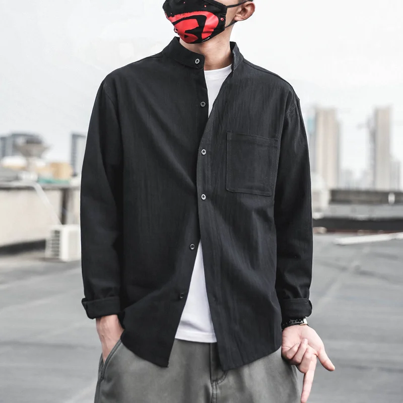 

Japanese Retro Men's Long Sleeve Shirt 2020 Spring Gray Korean Style Oxford Shirt Elegant Men Mixers Shirt 5xl Slim Fit HH50CS