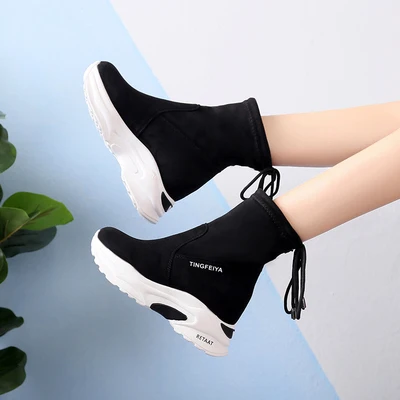 

2020 Autumn Ankle Boots Woman Casual Elevator Wedge Platform Sneakers Suede Leather Breathable Short Boots Women Winter Boots61