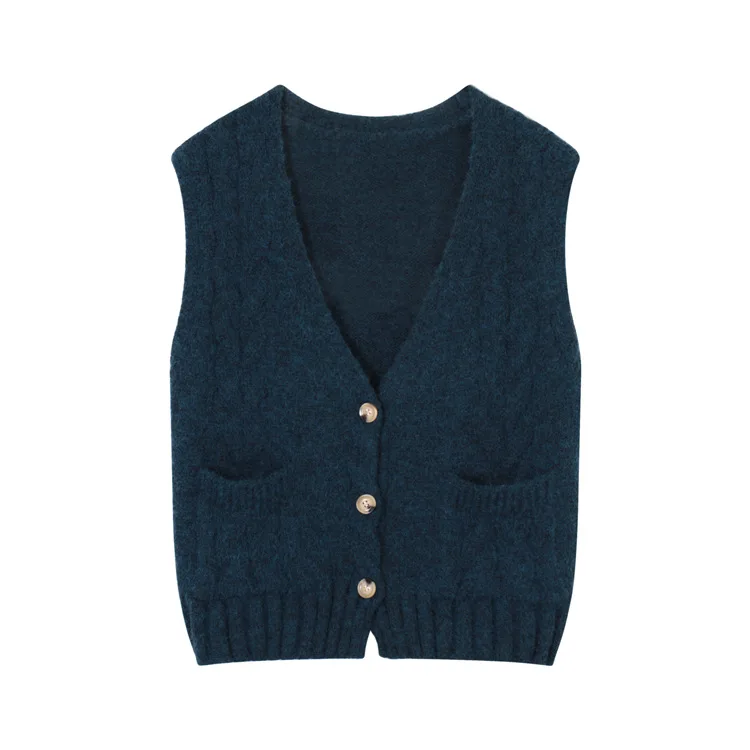 

Sweater vest women's sleeveless solid color loose 2020 new autumn and winter knitted cardigan button vest retro v-neck short