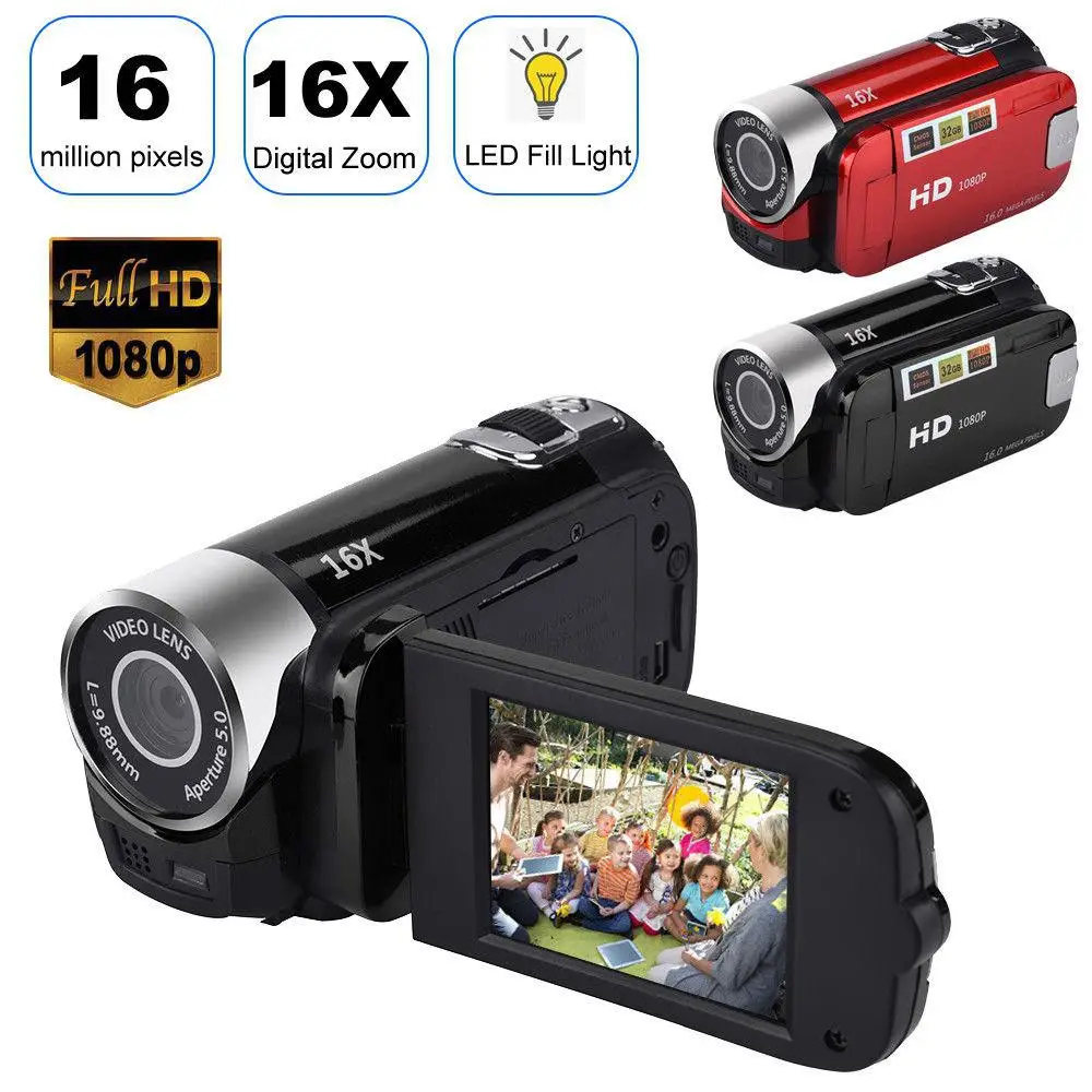 

USB Rechargeable 1080P HD Camcorder Digital Video Camera TFT LCD 24MP 16X Zoom DV AV Night Vision with US Plug Charger