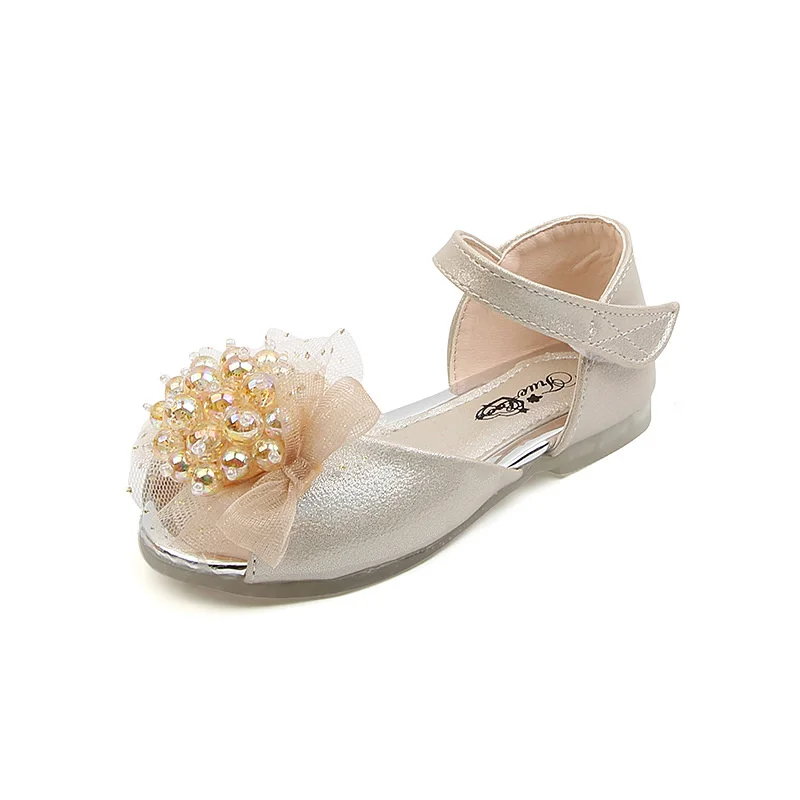

Baby Summer Party Pearl Crystal Bow Leather Dress Shoes For Girl Princess Toddlers Sandals For Beach Children'S 1 3 7 5 Year