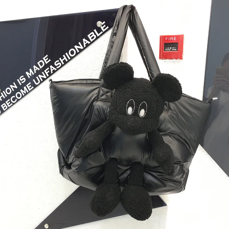 

Women's Large Capacity Autumn And Winter Down Space Cotton Bag New Tide Brand Cartoon Portable One Shoulder Shopping Bag