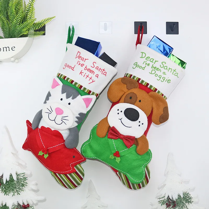 2020 New Cute Cat Dog Envelope Socks Christmas Stockings Year Candy Bag Gift Bags Kids Decorations | Дом и сад