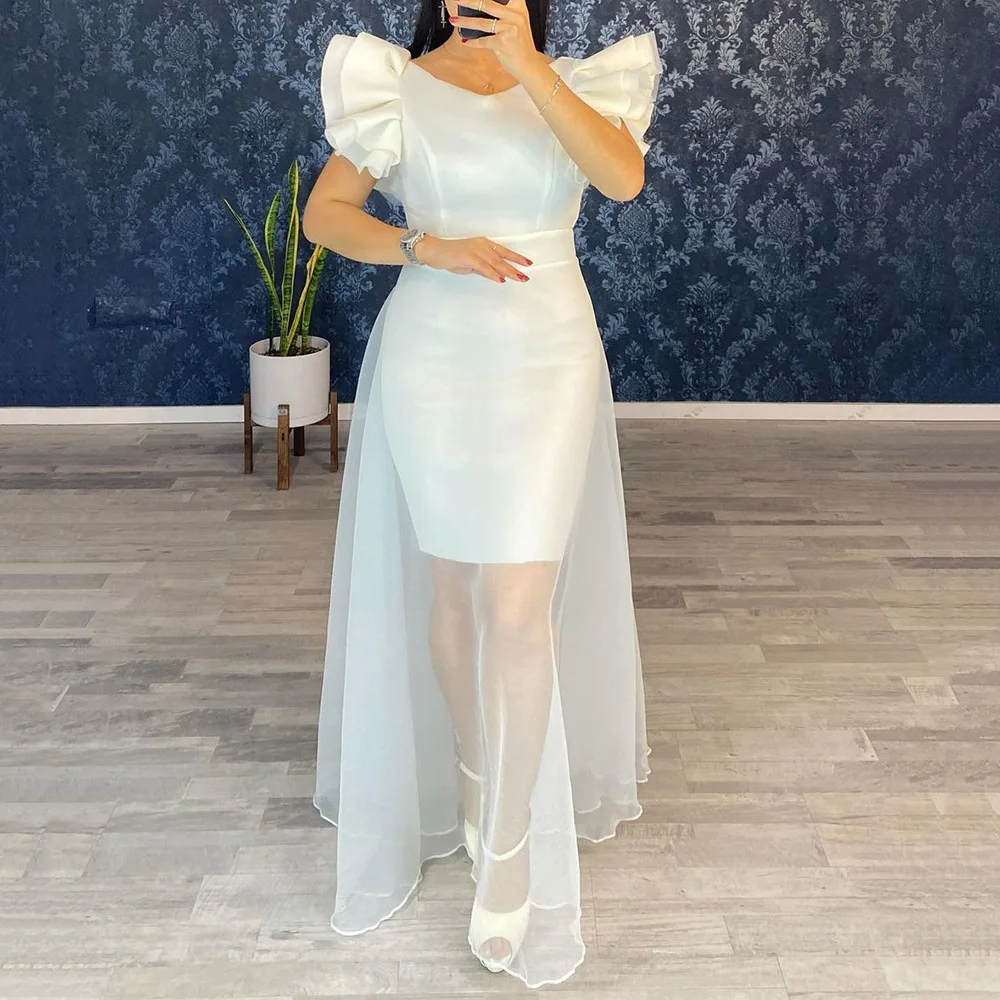 

White Elegant Long Dress Women Mesh See-Through Ladylike Plain Party Dinner Club Night Female Formal Clothing Maxi Dresses 2022