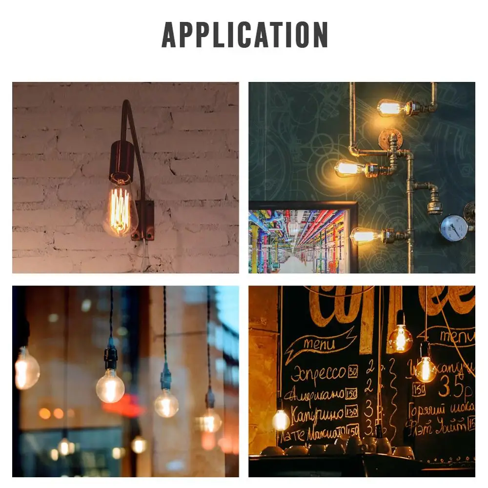 Винтажная лампа накаливания Эдисона E27 Ретро 220 В 40 Вт ампула античная ST64 T10 T30 T45 G95