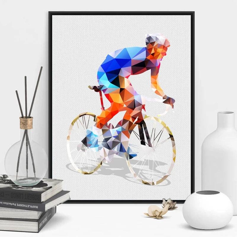 

Abstract Geometric Polygonal Cyclist Print Poster Wall Pictures Cycling Canvas Art Painting for Interior Bedroom Wall Decor