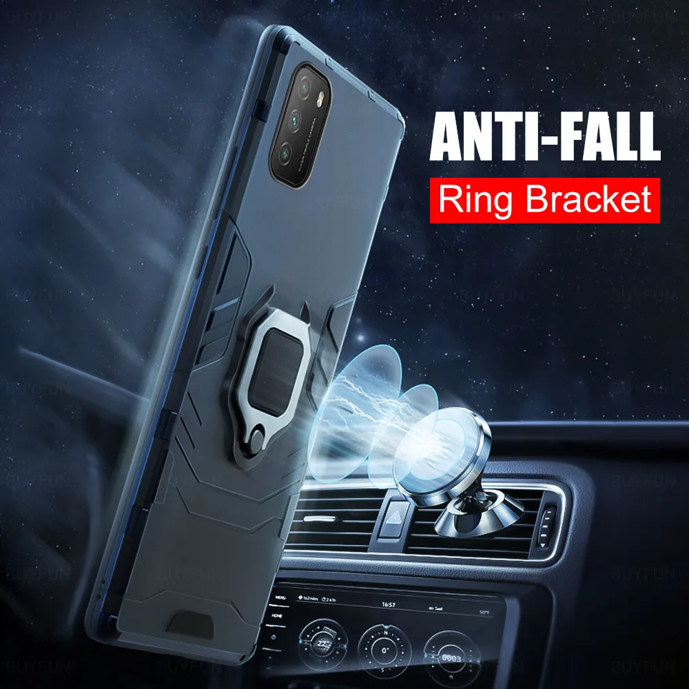 shockproof armor case for xiaomi poco m3 case for xiaomi mi poco m 3 m3 pro pocophone m3 pocom3 stand magnetic ring phone cover free global shipping