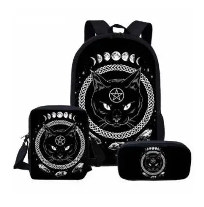 3 шт./компл. школьный рюкзак для детей 16 дюймов готический Moon Phase черный с принтом