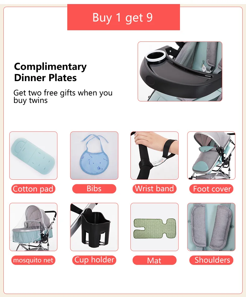 Babyfond легкая двойная коляска с высоким пейзажем, коляска может лежать, ударопрочная, складная, съемная коляска