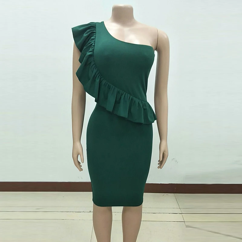 Женское Повседневное платье миди с оборками на одно плечо облегающие вечерние