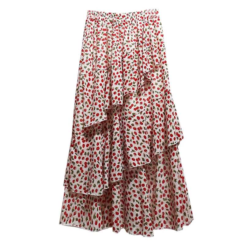 Шифоновая юбка с оборками Женская средней длины высокой талией в стиле русалки