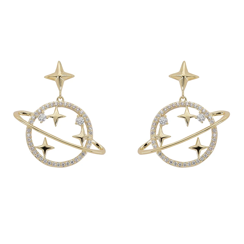 

Korea Planet Saturn Stud Earrings For Women Temperament Star Stud Earrings Fashion Jewelry Chic Accessories