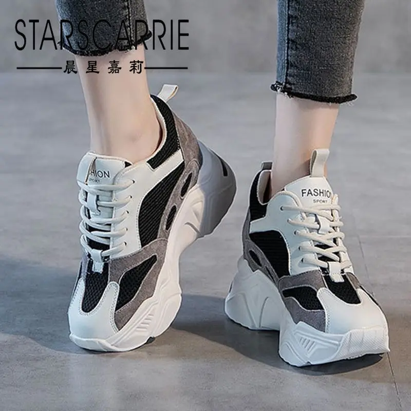 

Женские кроссовки на толстой подошве, универсальные кожаные кроссовки в Корейском стиле, повседневная обувь, новинка 2021