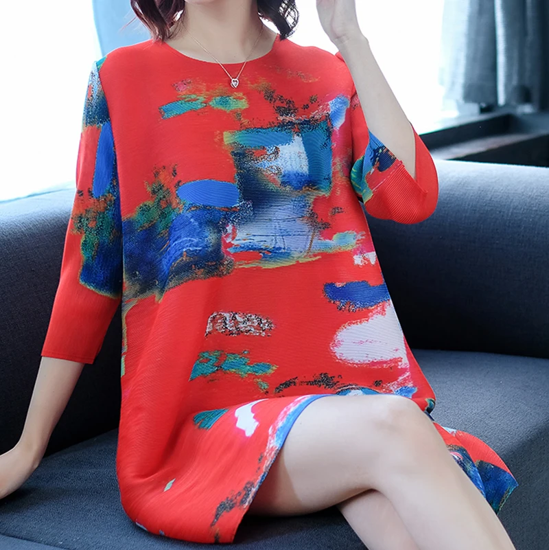 Модное весенне-летнее Новое плиссированное платье с цветочным принтом для