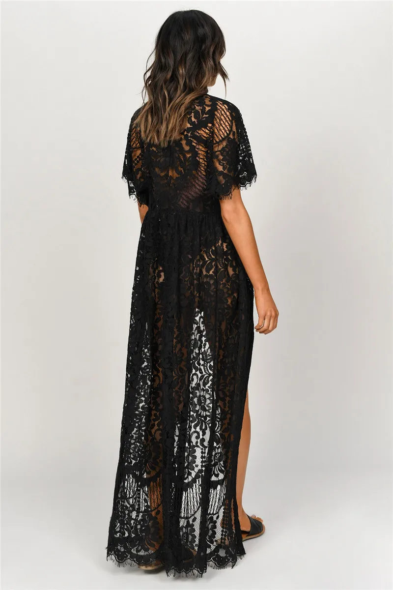 2020 накидка Парео сексуальный прозрачный белый кружевной длинный кардиган кимоно