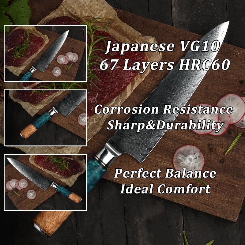 8-дюймовые ножи шеф-повара GRANDSHARP VG10 из высокоуглеродистой стали японский