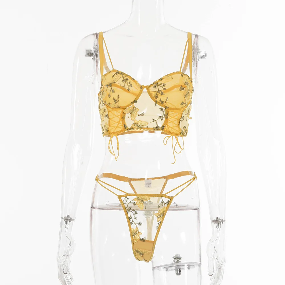 

Yimunancy Embrodiery Bra Set Women Bra + Thong Lingerie Set 2021 Ladies Sexy Underwear Set