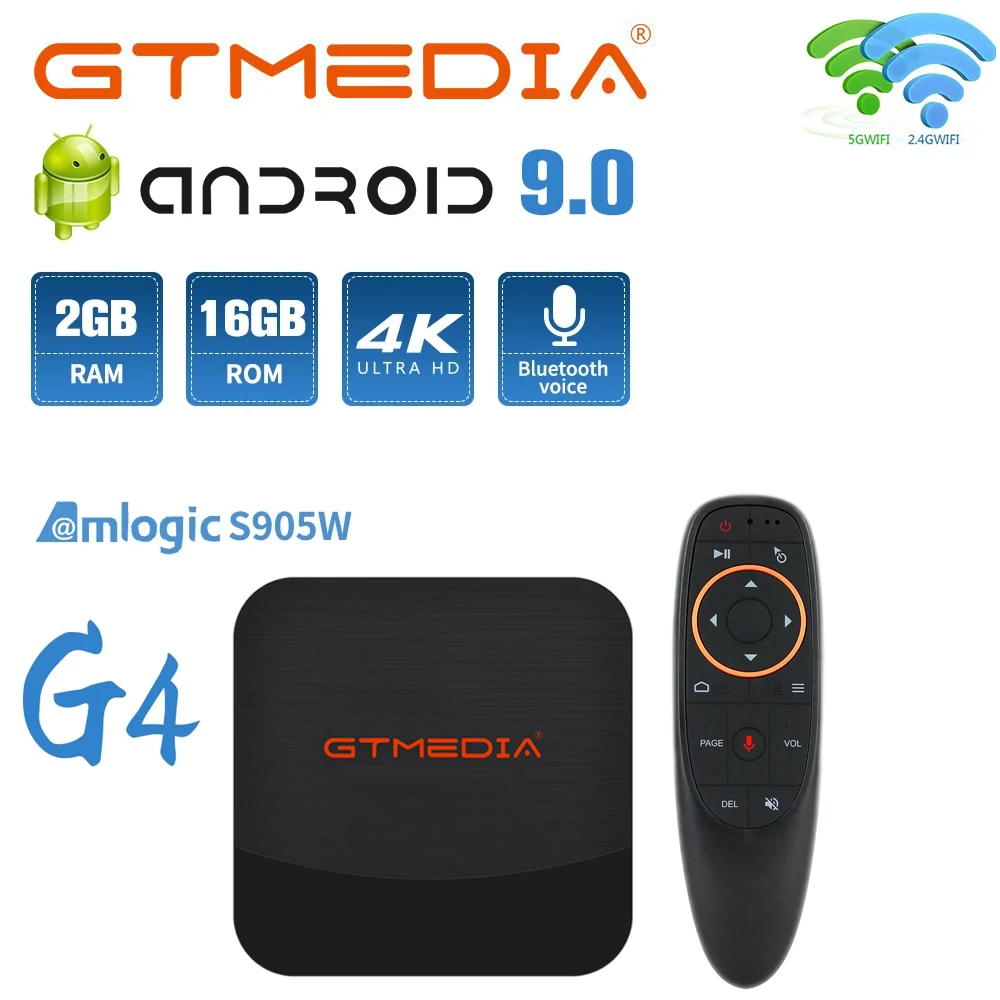 новый GTMEDIA G4 Android телевизионная коробка 9.0 / Bluetooth 4.1 2GB + 16 GB с BT Google|ТВ-приставки и
