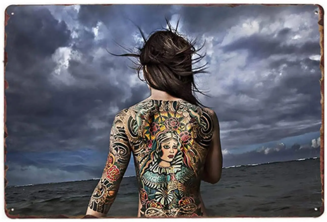 

Металлическая железная картина с тату-девушкой, жестяная картина для бара, паба, клуба, домашний Настенный декор, Постер 12*8 дюймов