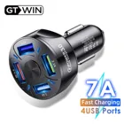 Автомобильное зарядное устройство GTWIN с 4 USB-портами, 7A, 48 Вт, быстрая зарядка 3,0, 4,0, быстрая зарядка для iphone 12, 11, Xiaomi, адаптер для автомобильной сигареты