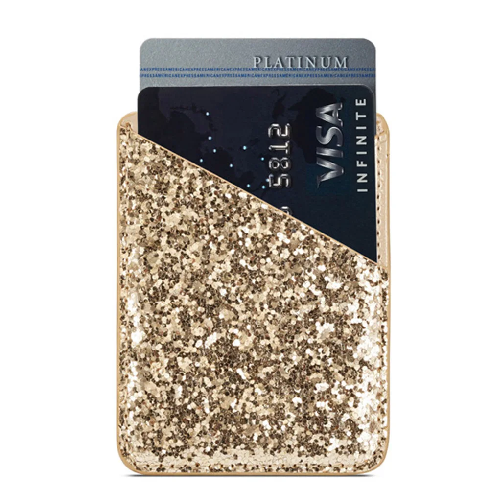 

Card Holder Ultra Slim Self-adhesive Multifunction Wallet Stick On Phone Purse Sequin Decoration Women Credit Pocket Practical