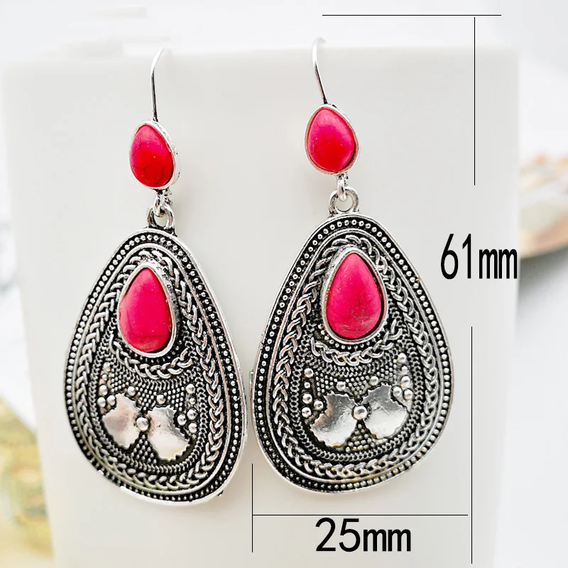 Винтажные индийские племенные стильные естественные туркоизные серьги-каффы античного серебра с капельками для женщин ювелирных изделий.