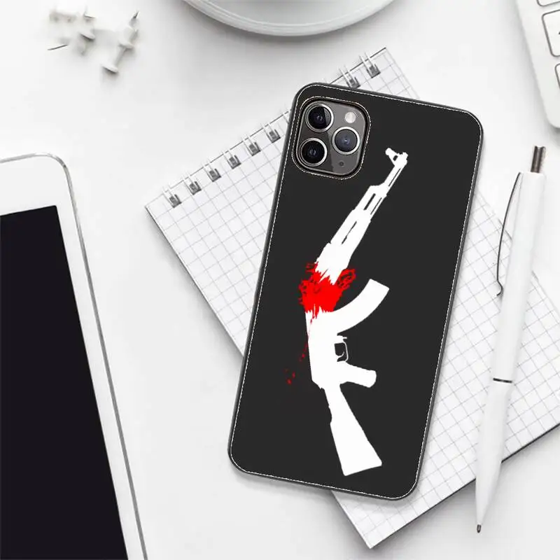 

AK47 Gun Coque Simple black white Phone Case for 7 8 11 12 Pro X XS XR Samsung A S Note 9 10 21S 71 Plus pro Max funda