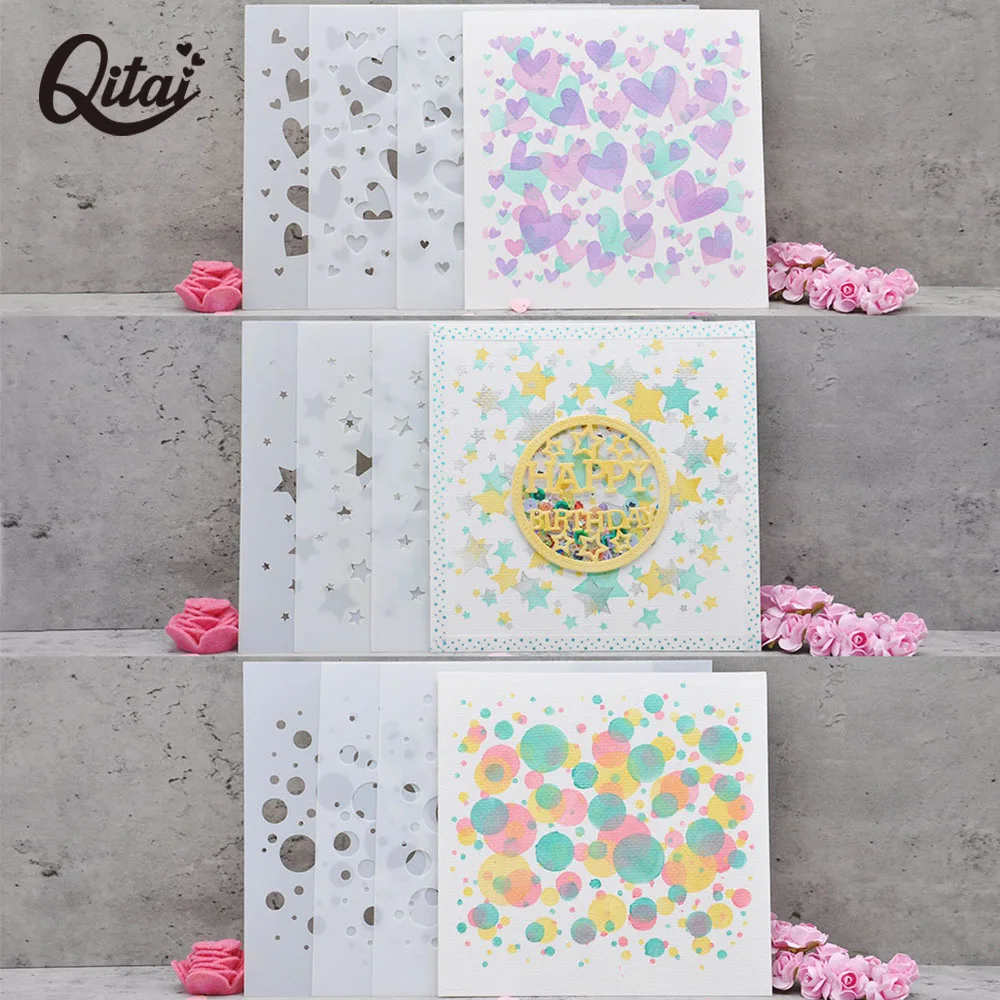 Stencil 9PCS/SET Bubble Heart Star Background Layering Stencils Scrapbooking Decorative Embossing DIY Paper Card Crafts ST012