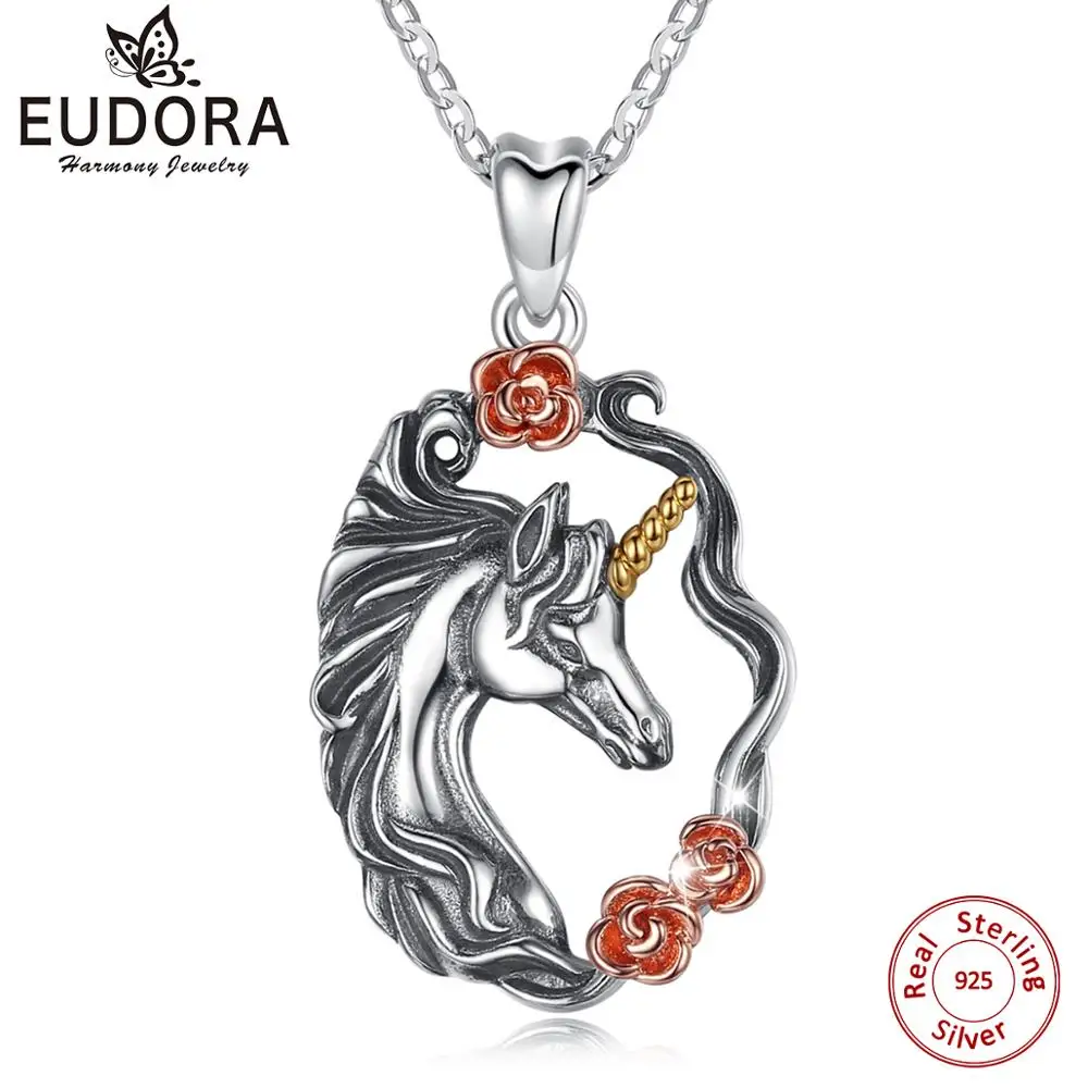 Юдора 925 пробы серебро лошадь ожерелье с подвеской в виде единорога для Для