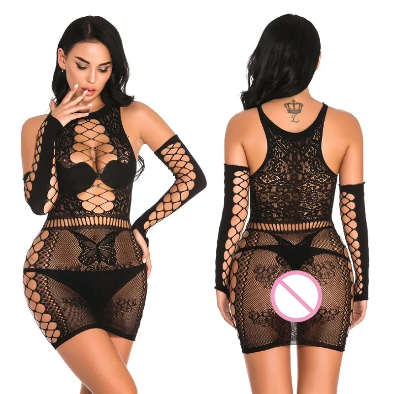 

Womens Sexy Lingerie Fishnet One Piece Chemise Dress Soft Sheer Body Stocking Hollow Out Stretchy Bodystocking Bodysuit