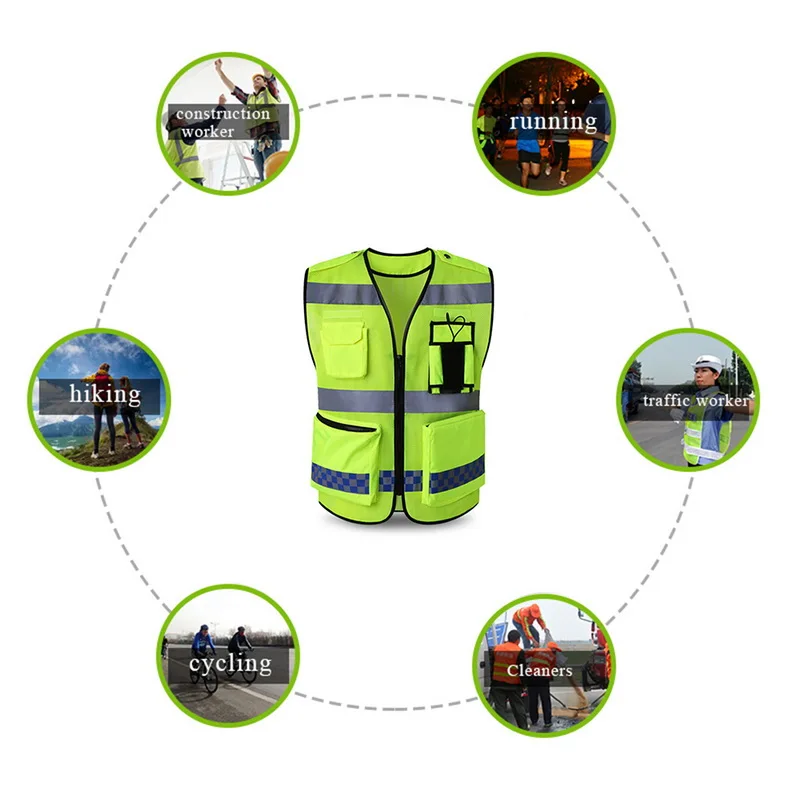 

Vogue Nice Unisex High Visibility Reflective Vest Multi Pockets Construction Safety Vest Night Outwear Working Security Vests